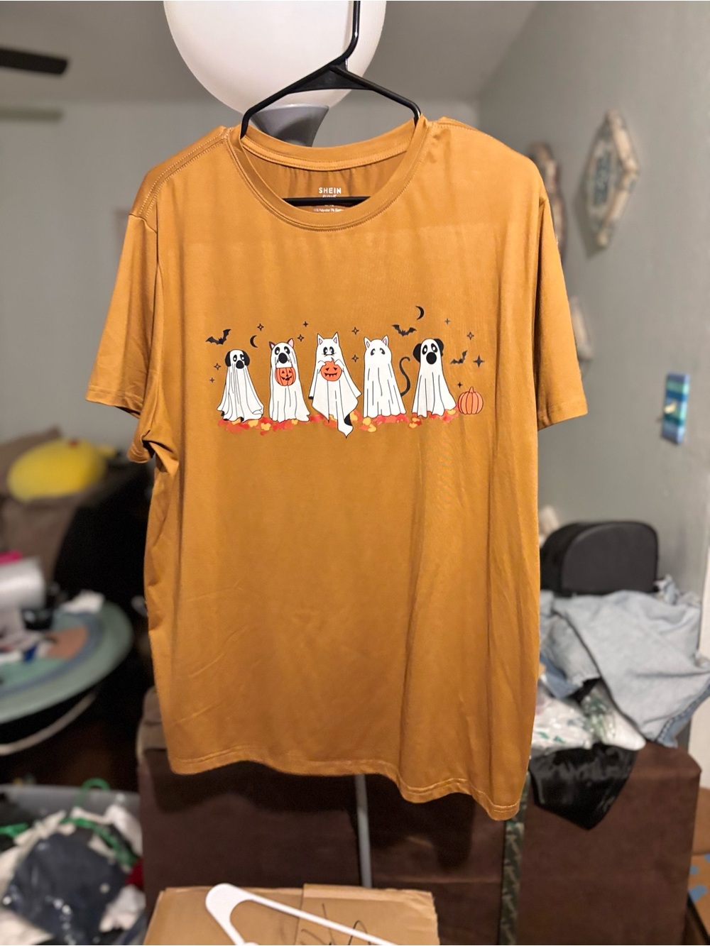 SHEIN Mustard Ghost Dogs Halloween Graphic Tee